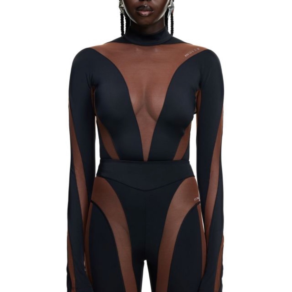 H&M X MUGLER MESH PANEL BODYSUIT XL